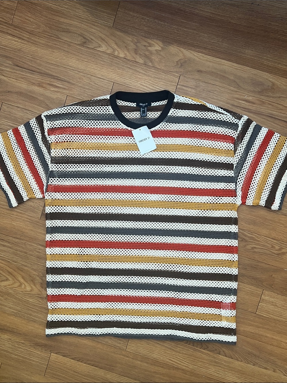 Forever 21 Multicolor Striped Mesh Short Sleeve Shirt